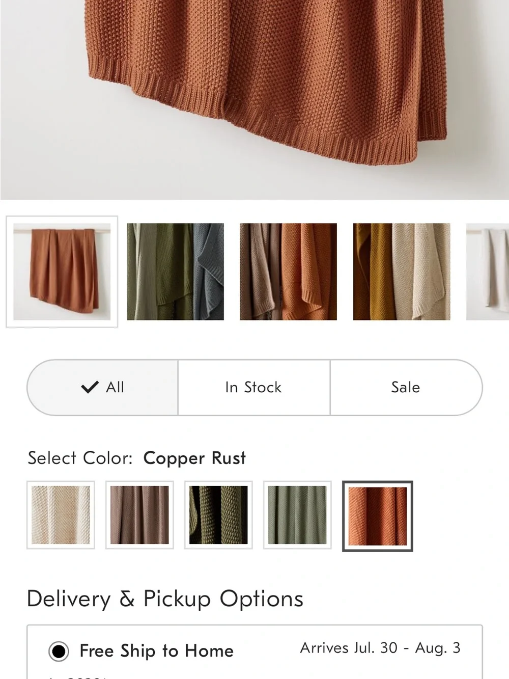 West Elm Cotton Knit Throw Blanket- Copper Rust